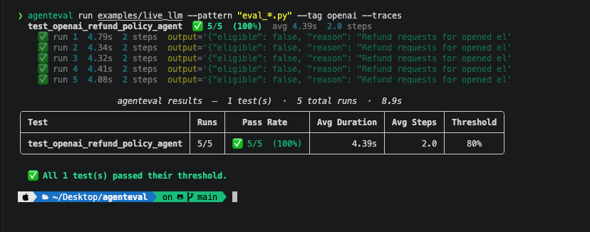 Demo of agenteval in action
